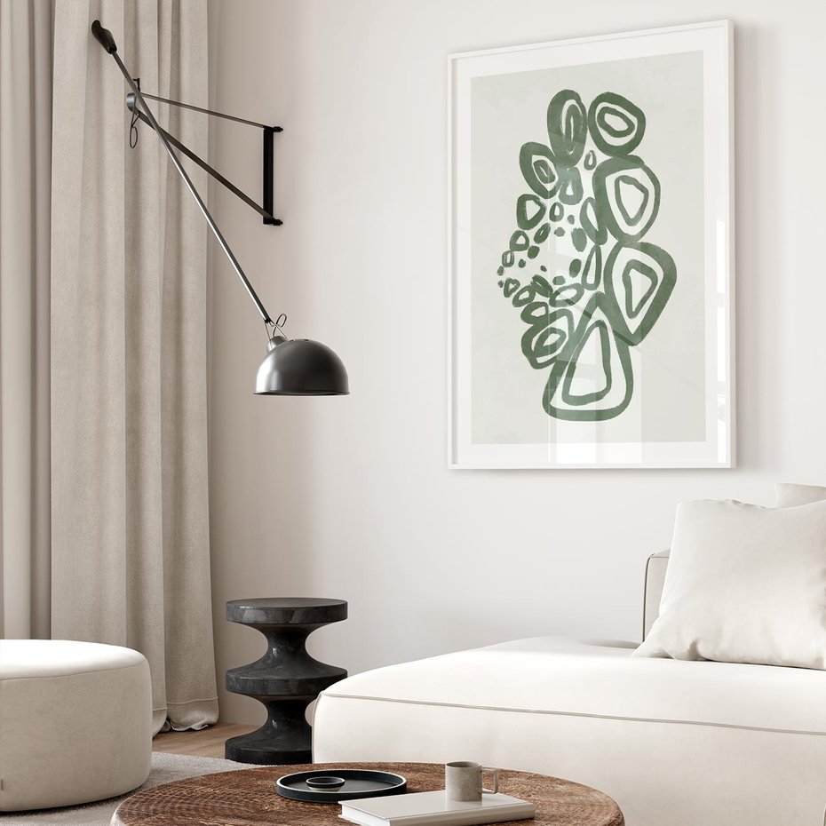 Plakat bez ramy 21x30 - Migotliwe Widzenia Zieleni - zielona abstrakcja, zgaszona zieleń