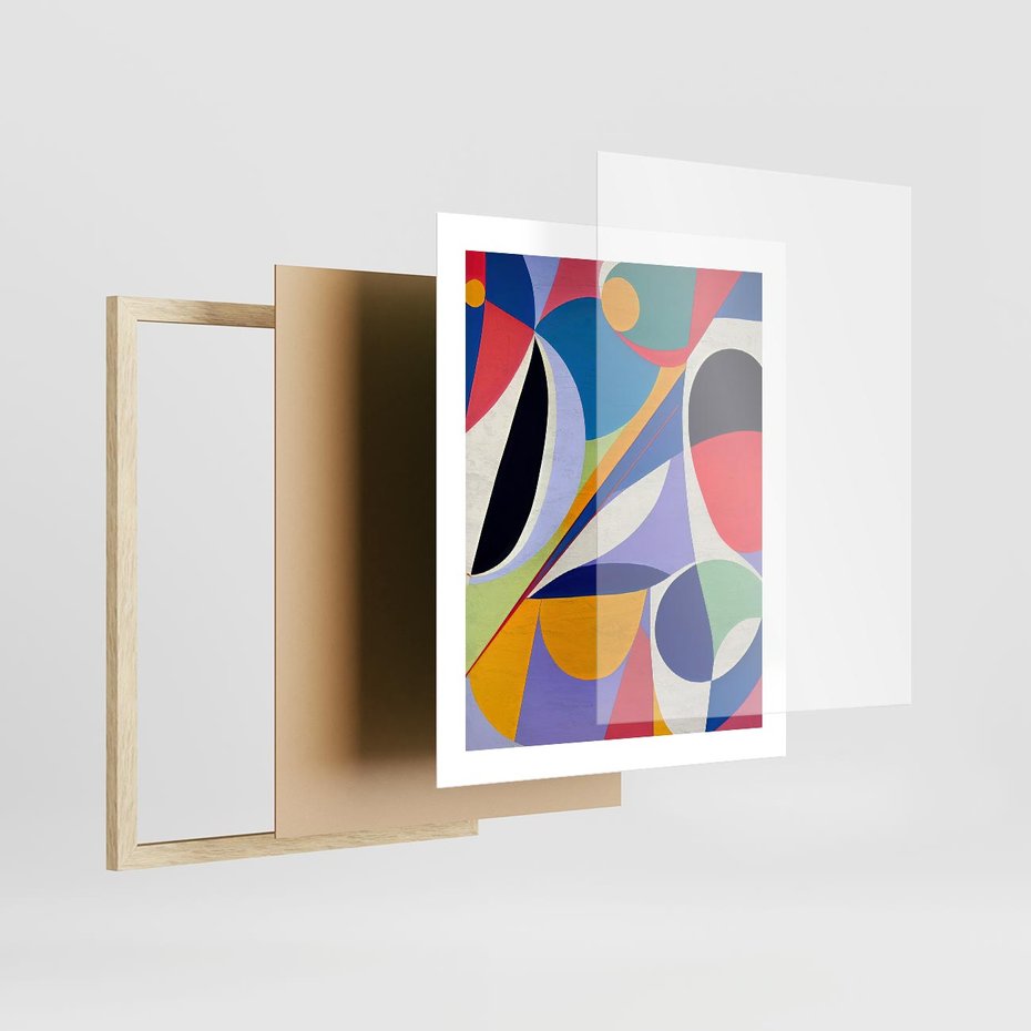 Plakat w ramie 40x50 - Kolorowe Przesunięcia Kształtów - abstrakcyjny obraz olejny, żywe kolory - rama drewno