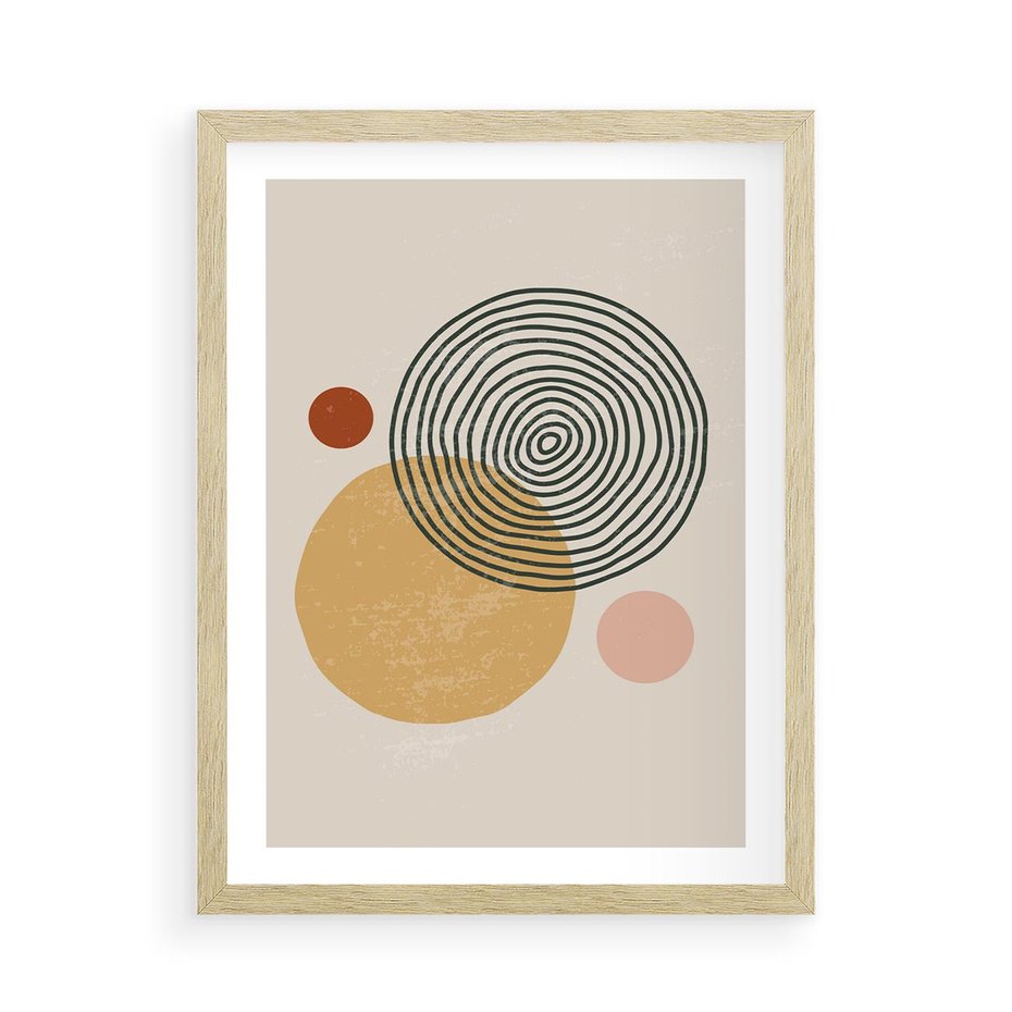 Plakat w ramie 50x70 - Boho Światło - abstrakcyjna sztuka, boho kształty - rama drewno