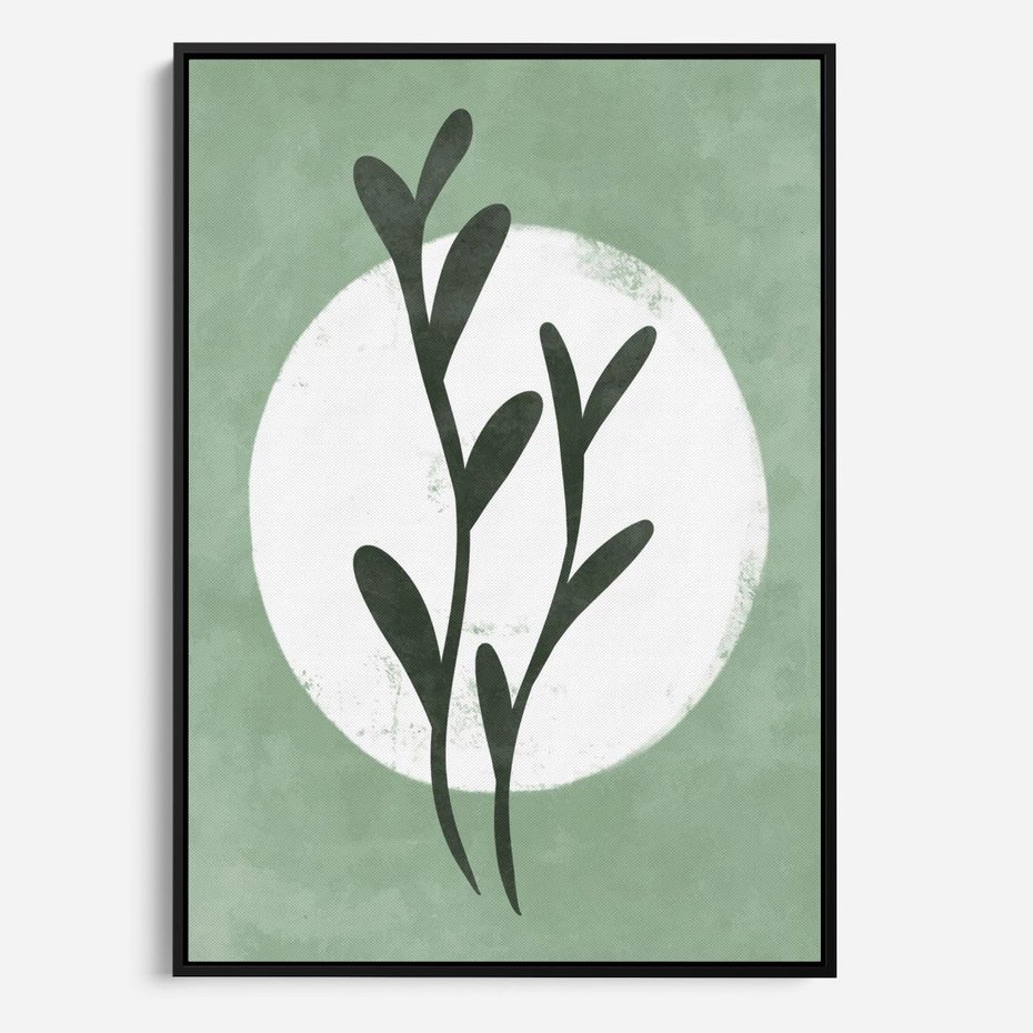 Obraz w ramie 50x70 - Kształty Zielonego Ukojenia - zielony plakat, roślinne motywy - rama czarna