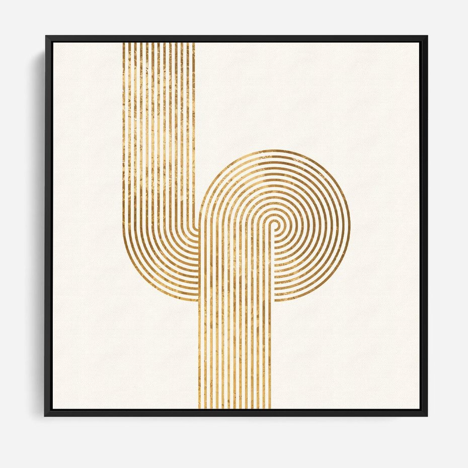 Obraz w ramie 50x50 - Podróżne Kształty - geometryczne linie w złotym kolorze, minimalizm - rama czarna