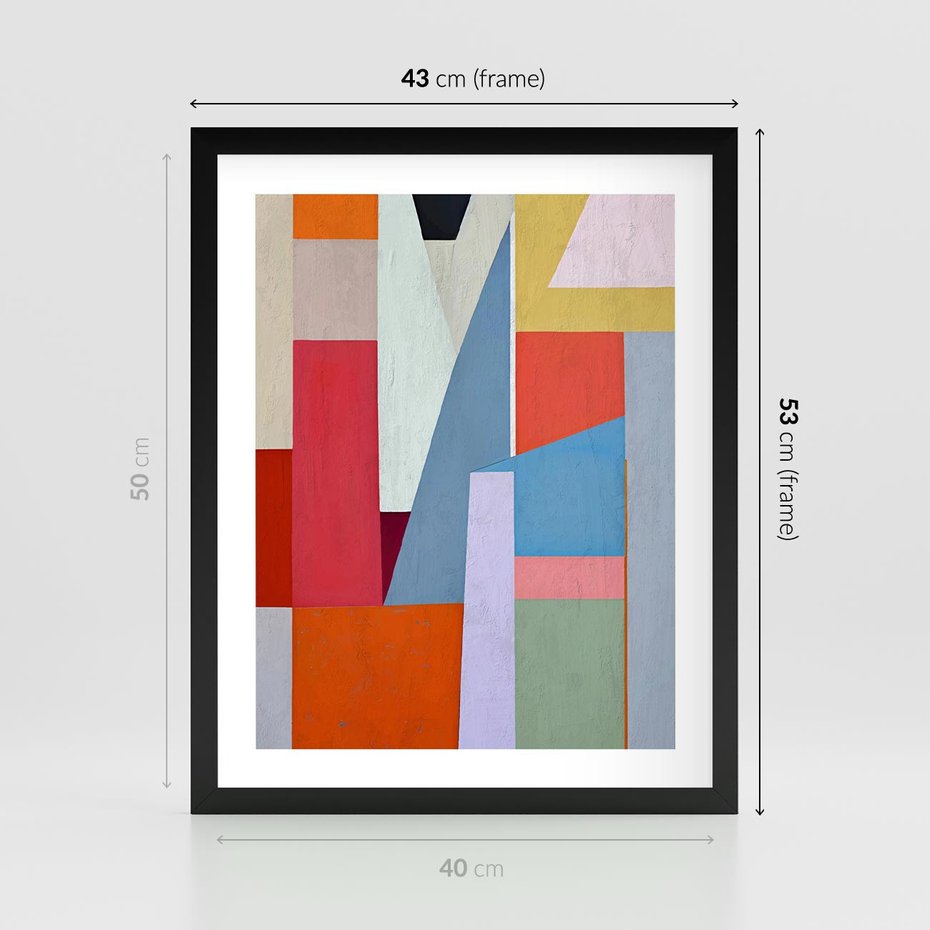 Plakat w ramie 40x50 - Migotliwe Nastroje Kształtów - różne geometryczne formy, olejny obraz - rama czarna