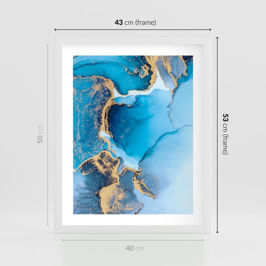 Plakat w ramie 40x50 - Elegancja i Wyrafinowanie - marmur, złoto - rama biała