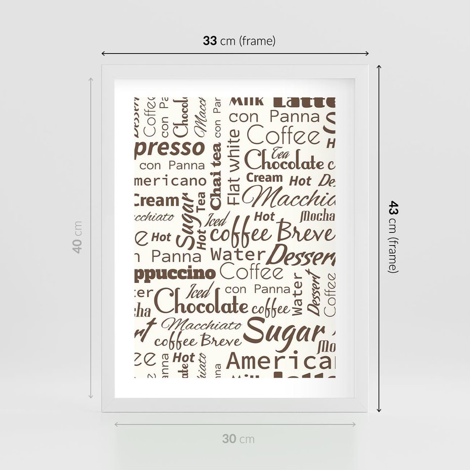 Plakat w ramie 30x40 - Kawa w Stylu Coffee - kawa, coffee - rama biała