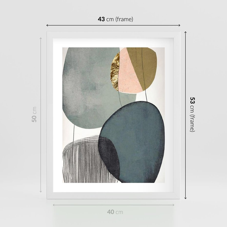 Plakat w ramie 40x50 - Przenikające Formy Duszy - abstrakcyjny obraz, geometryczne obłe formy - rama biała