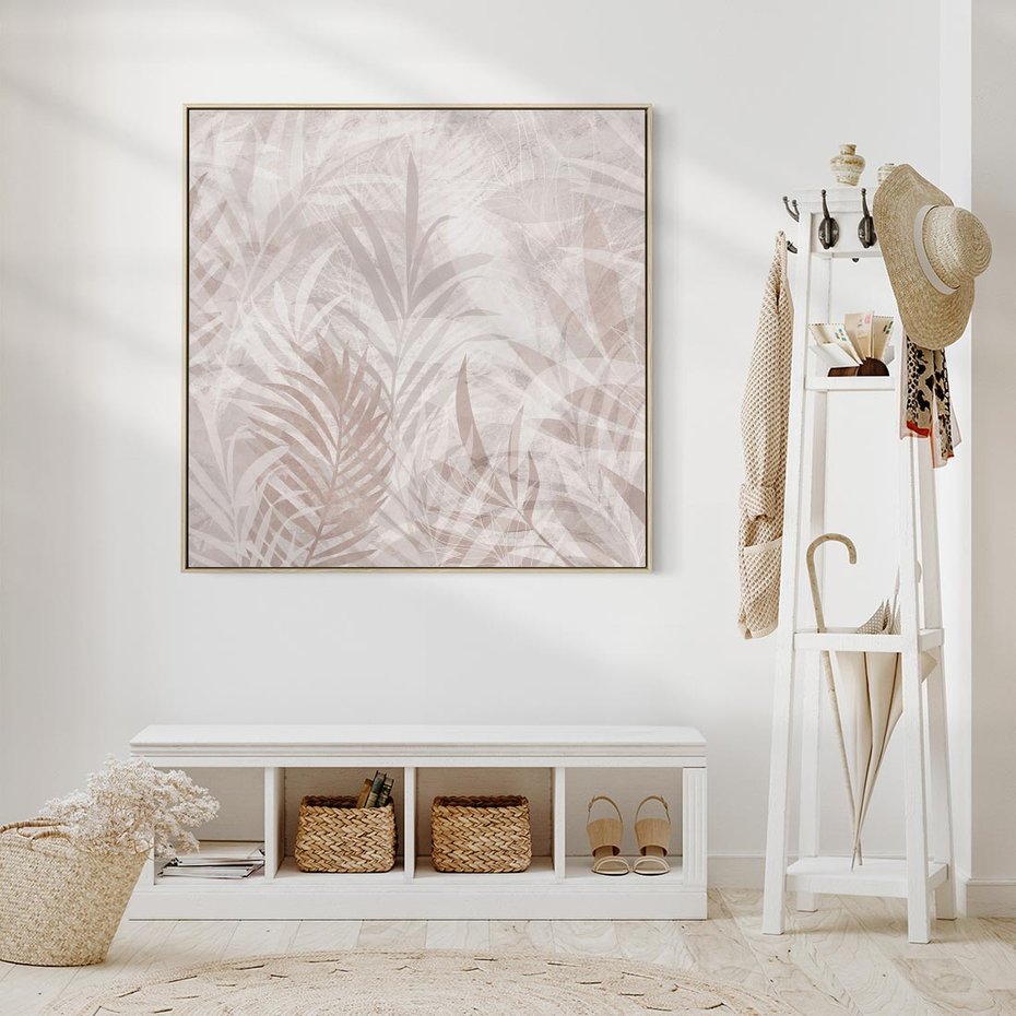 Obraz w ramie 50x50 - Pejzaż zaklętych uczuć - monochromatyczne, w odcieniach beżu - rama drewno