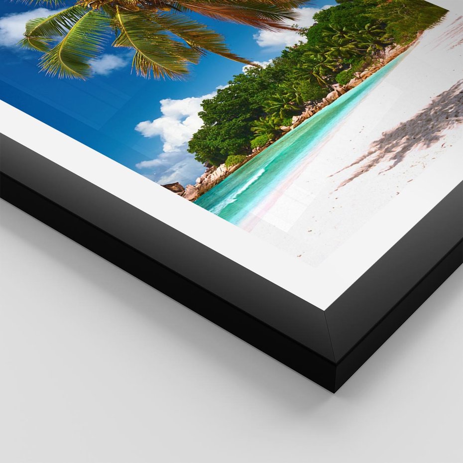 Plakat w ramie 30x40 - Oaza palm na plaży - palma, plaża - rama czarna