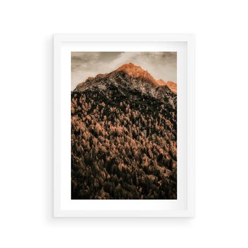 Plakat w ramie 50x70 - Jesienna Godzina w Górach - góry, las w górach - rama biała