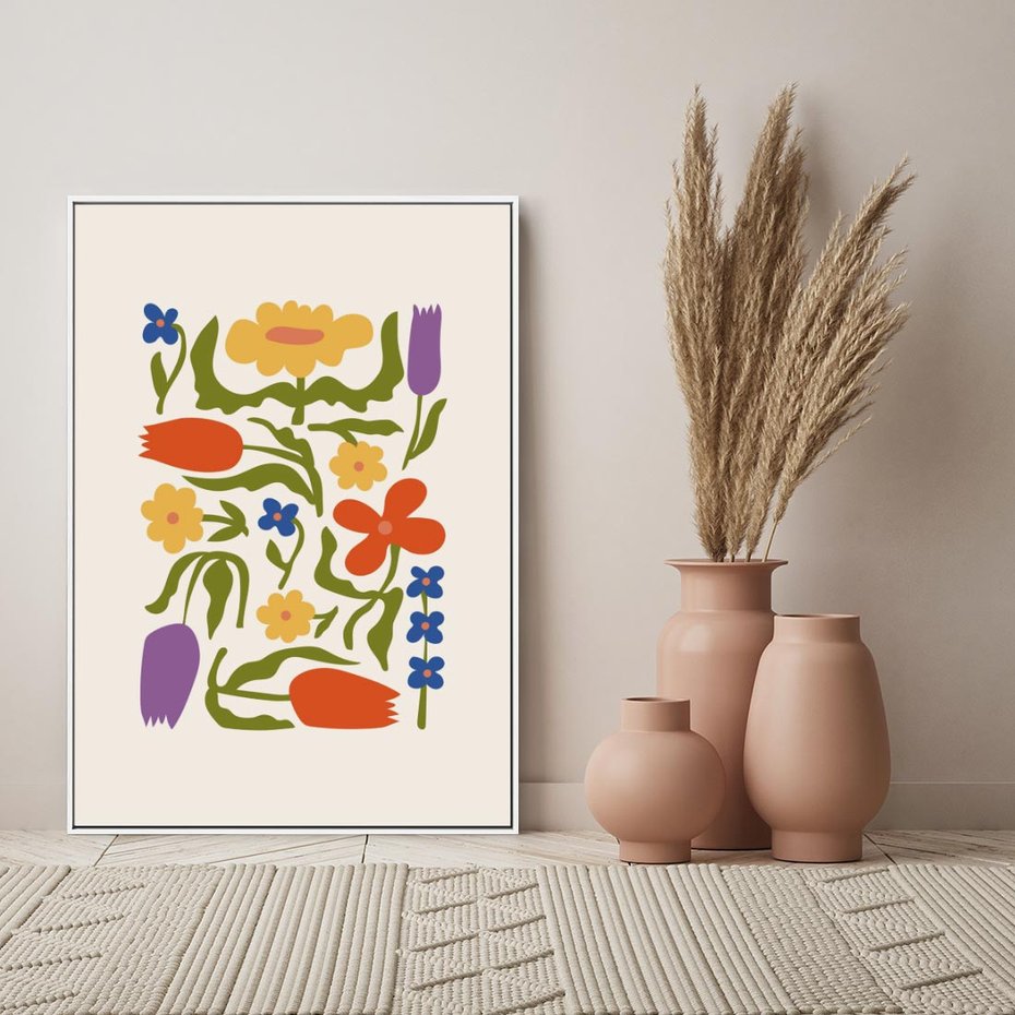 Obraz w ramie 80x120 - Minimalistyczna Harmonia - kwiaty, sztuka nowoczesna - rama biała