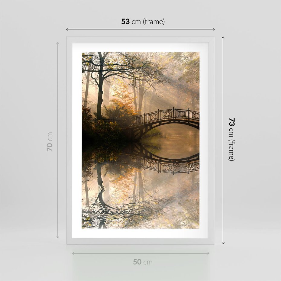 Plakat w ramie 50x70 - Romantyczny Mostek - mostek, romantyczny - rama biała