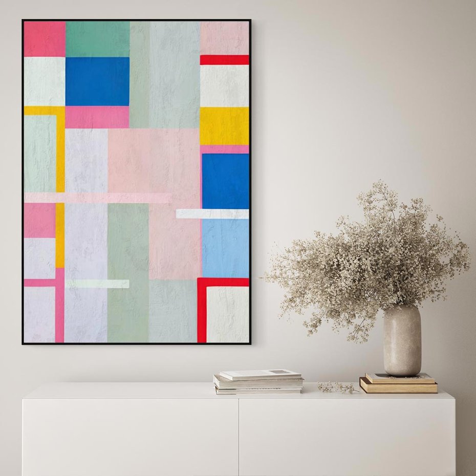 Obraz w ramie 70x100 - Rozbijające Granice Wyobraźni - abstrakcyjne geometryczne kształty, olejny obraz - rama czarna