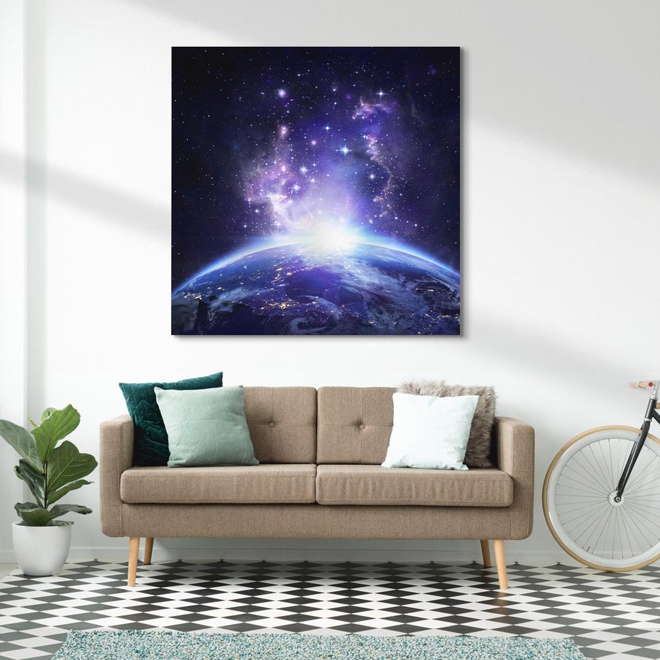 Obraz na płótnie 70x70 - Podróż w kosmiczną przestrzeń - kosmos, ziemia
