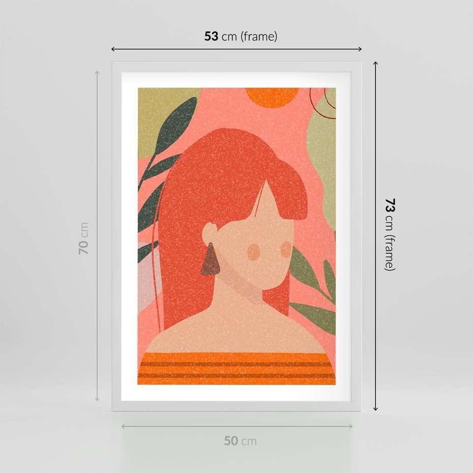 Plakat w ramie 50x70 - Kobieca Refleksja - nowoczesny plakat, styl retro - rama biała