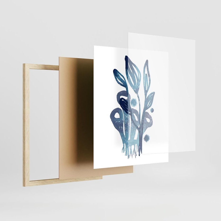 Plakat w ramie 40x50 - Akwarelowy Błękit - pastelowy, abstrakcyjny plakat - rama drewno