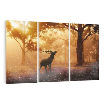 Obraz na płótnie 120x80 - Spotkanie jelena w lesie - jeleń, las