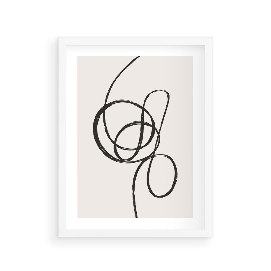 Plakat w ramie 30x40 - Migotliwa Kreatywność - abstrakcyjne szkicowane linie, minimalizm - rama biała