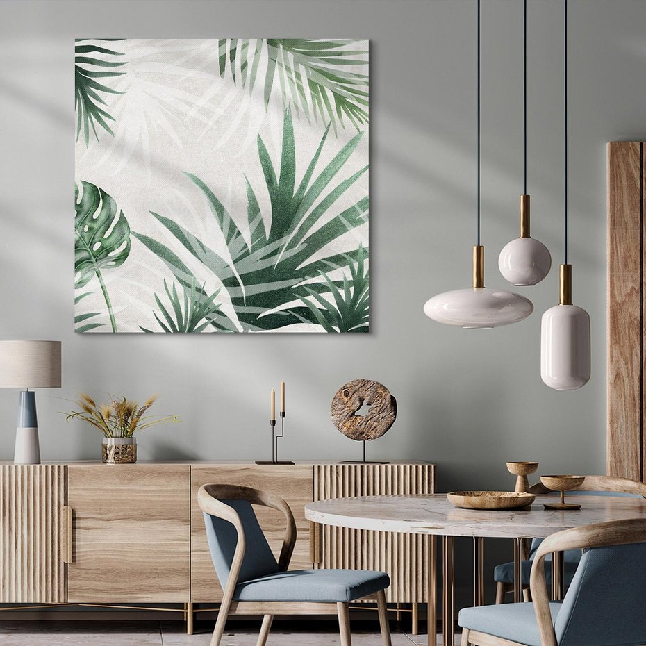 Obraz na płótnie 60x60 - Tropikalne Akwarele - tropikalne liście, akwarela