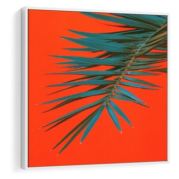 Obraz w ramie 80x80 - Egzotyczny Urok - liście, palma - rama biała