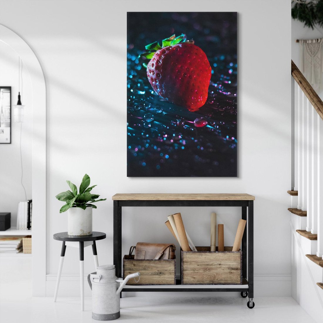 Obraz na płótnie 50x70 - Truskawka - Kropelkowa Świeżość - truskawka, krople