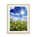 Plakat w ramie 50x70 - Niebiańska łąka pełna kwiatów - łąka, niebo - rama drewno