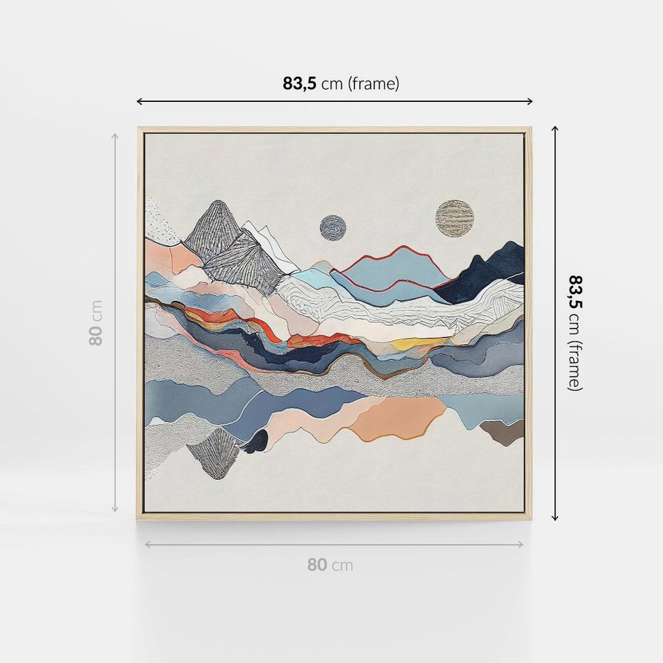 Obraz w ramie 80x80 - Dynamiczne Góry - akwarelowe graficzne góry, krajobraz - rama drewno