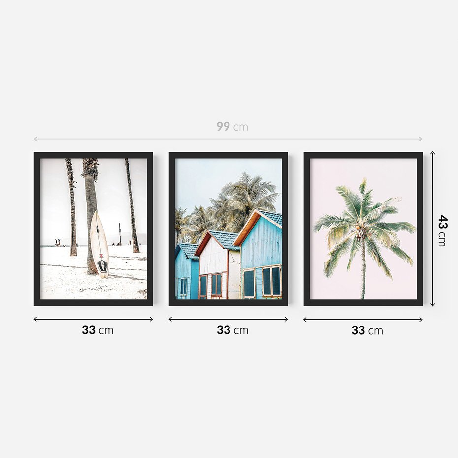 Zestaw obrazy w ramie 30x40 galeria - Lato, palmy, plaża, wakacje - rama czarna