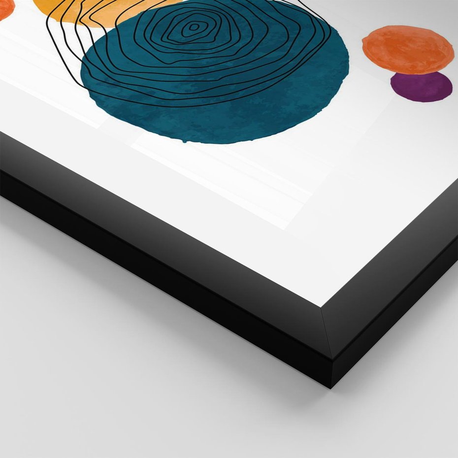 Plakat w ramie 50x70 - Kolorowe Plam z Czarnymi Liniami - kolorowe plamy, szkic - rama czarna