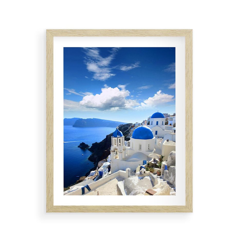 Plakat w ramie 40x50 - Magiczne Widoki - Santorini, perspektywa - rama drewno