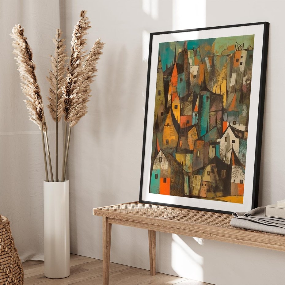 Plakat w ramie 40x50 - Przenikające Wizje - abstrakcyjny obraz, sztuka abstrakcji - rama czarna