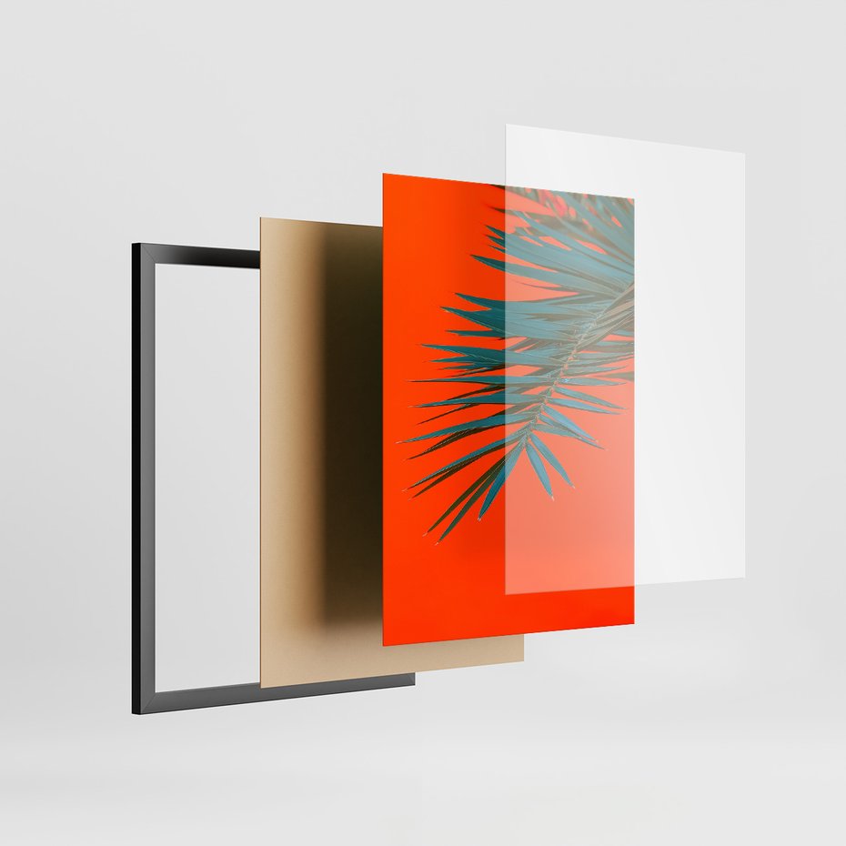 Zestaw obrazy w ramie 50x70 galeria - Liście, rośliny, aloes, neonowe - rama czarna