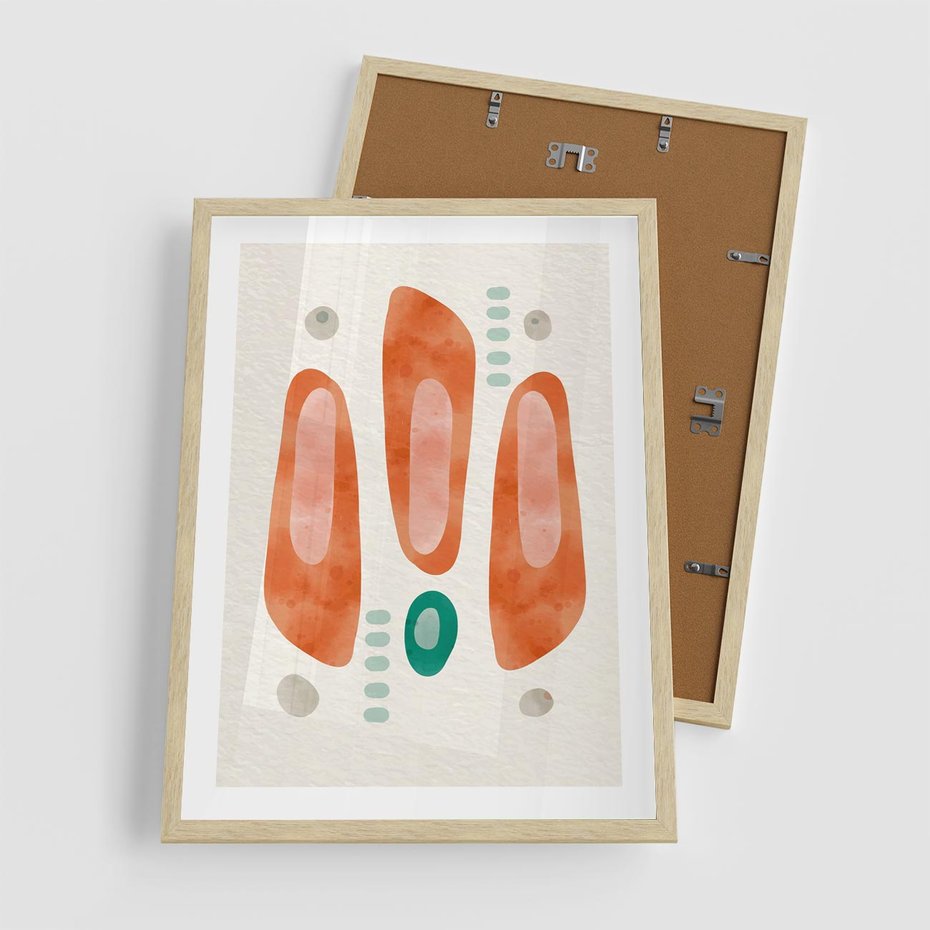 Plakat w ramie 50x70 - Księga Barw - abstrakcyjne formy, dominujący kolor pomarańczowy - rama drewno