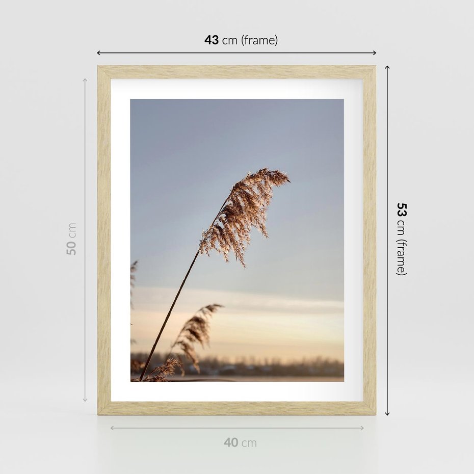 Plakat w ramie 40x50 - Naturalna Delikatność - trawy, boho - rama drewno