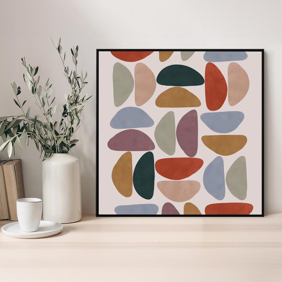 Obraz w ramie 50x50 - Kolorowe Echo Boho - abstrakcyjny obraz, geometryczna kompozycja - rama czarna