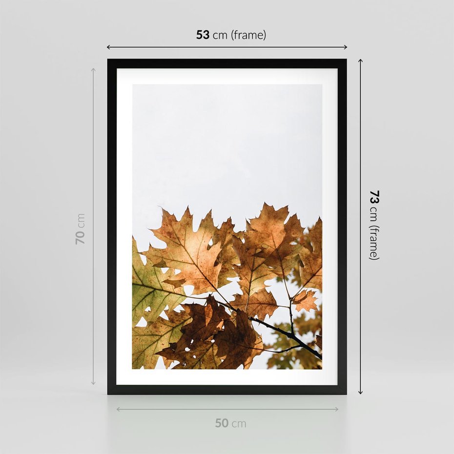 Plakat w ramie 50x70 - Suche Żółte Liście w Malowniczym Ujęciu - liście, żółte - rama czarna