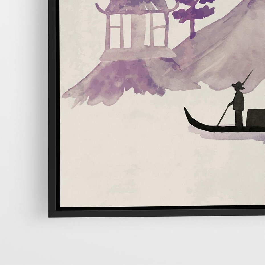 Obraz w ramie 50x50 - Odbicie Słońca - japońska sztuka, akwarela - rama czarna