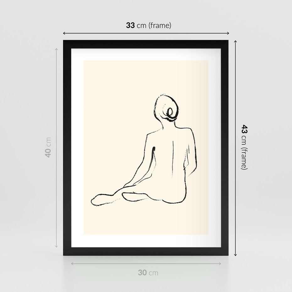 Plakat w ramie 30x40 - Akt w Minimalizmie - kobieta akt, minimalizm - rama czarna