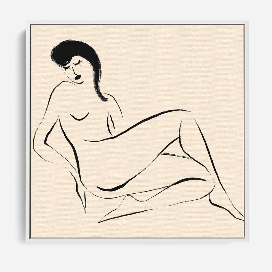 Obraz w ramie 80x80 - Piękno w Minimalizmie - abstrakcyjny rysunek, minimalistyczna kreska - rama biała