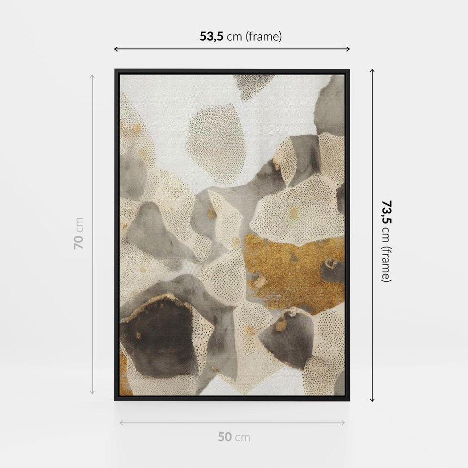 Obraz w ramie 50x70 - Nowoczesne Złoto i Szarość - plamy, złoto - rama czarna