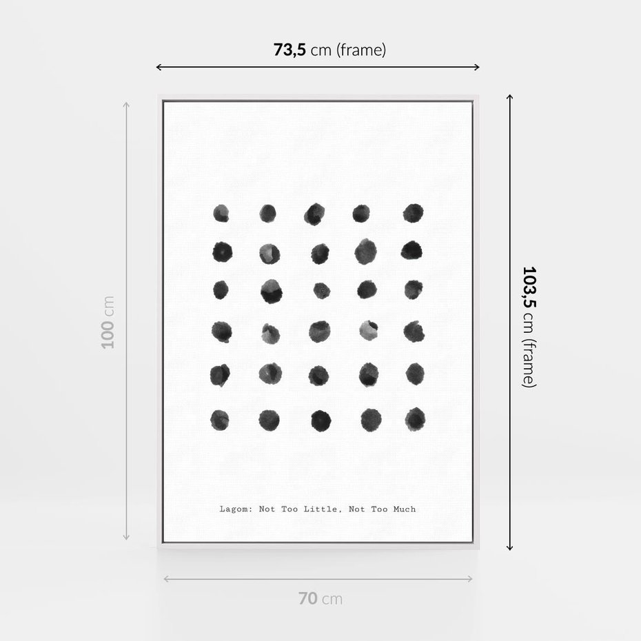 Obraz w ramie 70x100 - Boho Sztuka Wolości - minimalistyczny plakat, czarne kropki na białymtle - rama biała