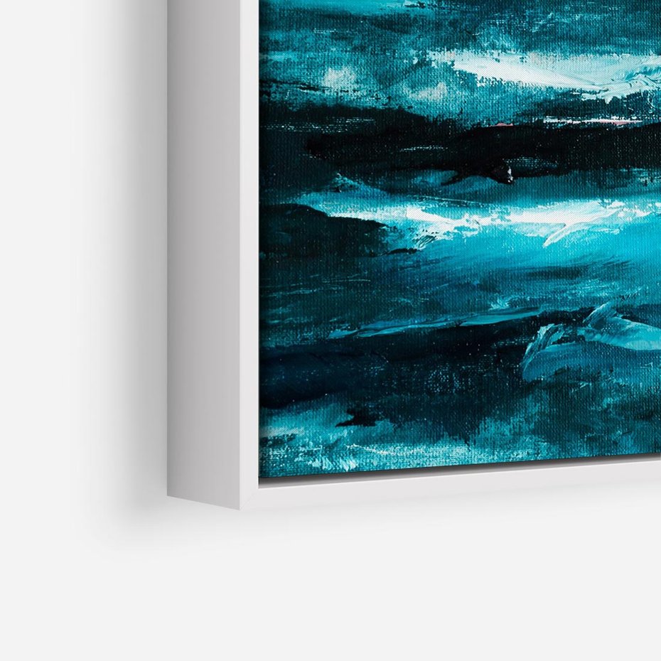 Obraz w ramie 80x80 - Burza Nad Granatowym Oceanem - piękny marynistyczny obraz olejny, wzburzone ciemne morze - rama biała