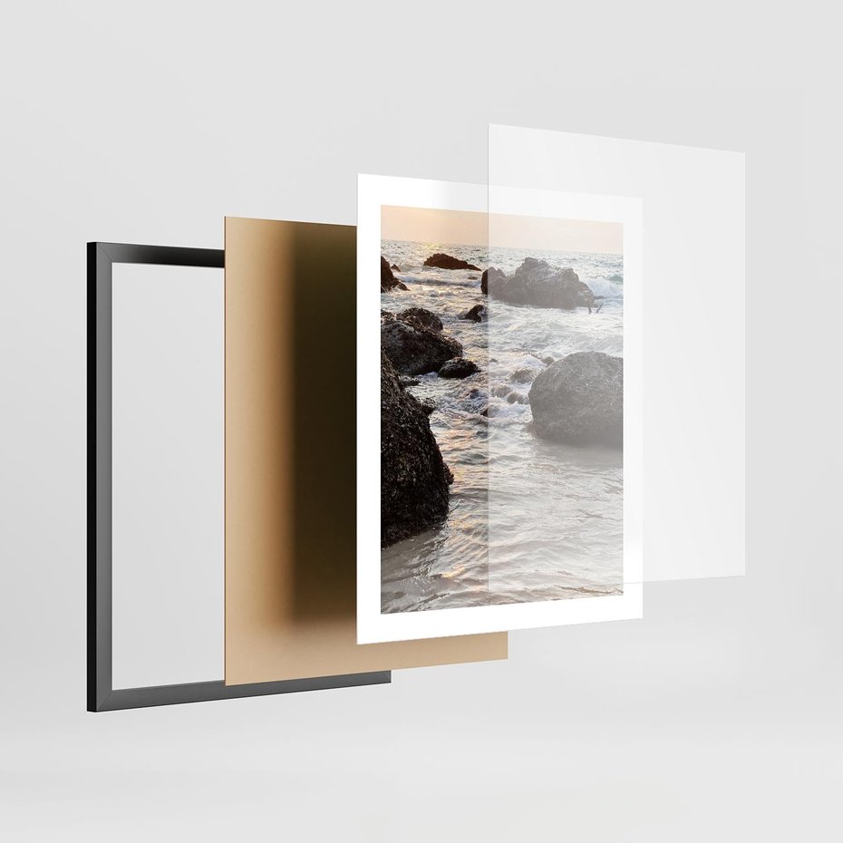 Plakat w ramie 40x50 - Dramatyczna Sceneria: Morze i Skały nad Brzegiem - fale, morze - rama czarna