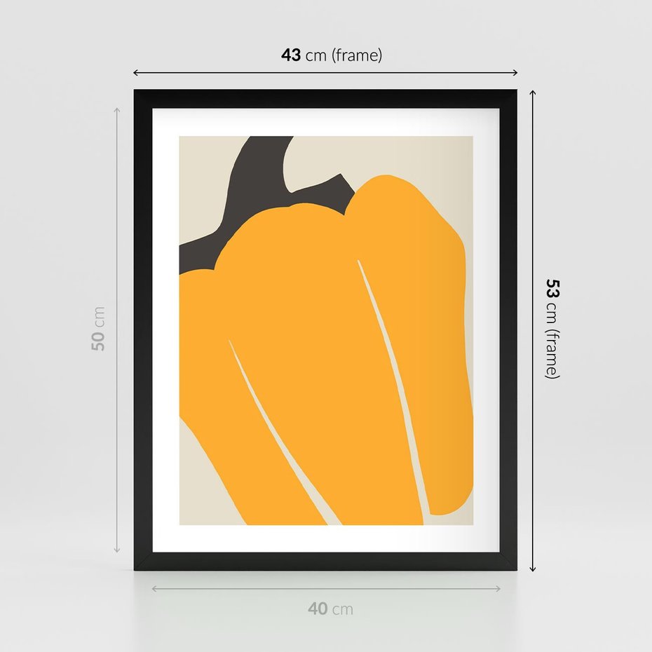 Plakat w ramie 40x50 - Migocące Formy - abstrakcyjny minimalistyczny obraz, żółta papryczka - rama czarna