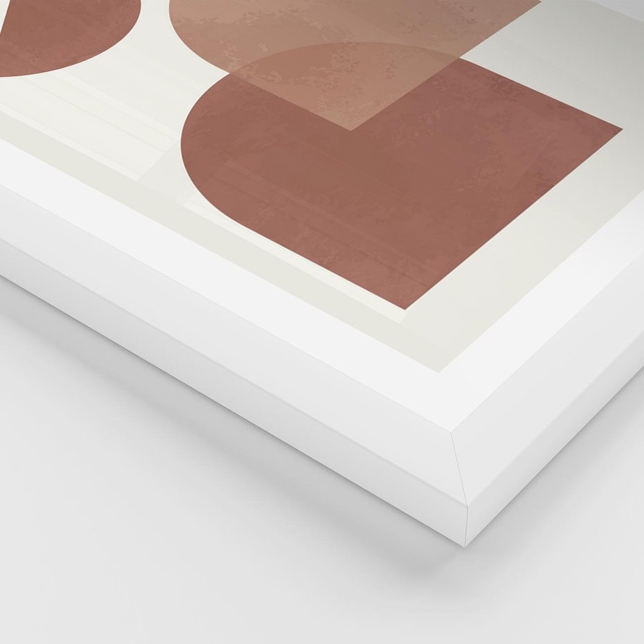 Plakat w ramie 30x40 - Harmonijne Widoki - abstrakcyjne geometryczne kształty, odcienie brązu i beżu - rama biała