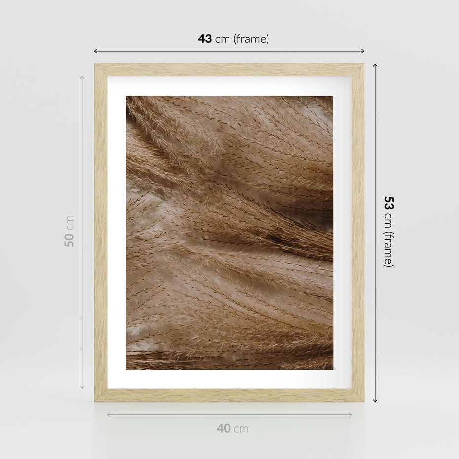 Plakat w ramie 40x50 - Pampasowy Brąz - suche trawy, trawa pampasowa - rama drewno
