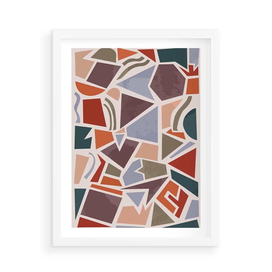 Plakat w ramie 50x70 - Intrygujące Rozbicie - gemoetryczne kształty, mozaika - rama biała