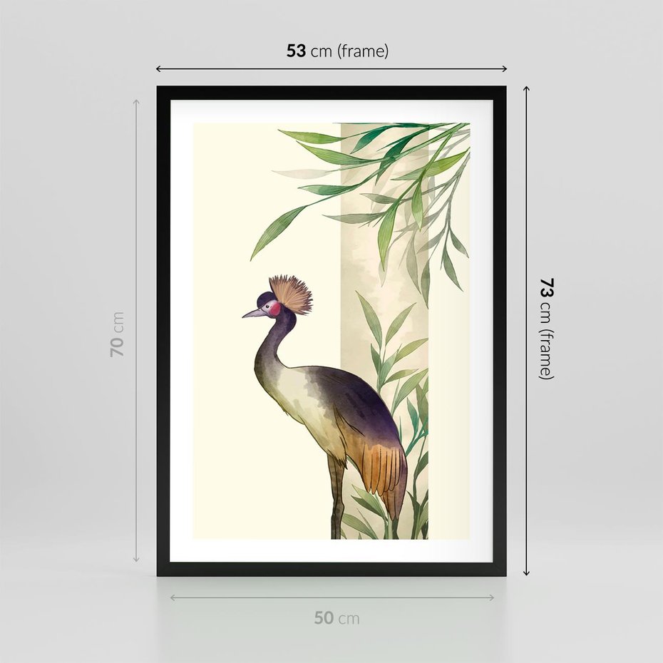 Plakat w ramie 50x70 - Kwiatowa Ekspresja - japońska sztuka, ptak - rama czarna