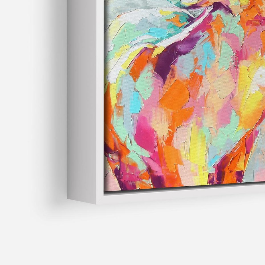 Obraz w ramie 80x80 - Impresje snów malarza - kolorowy olejny obraz, jeleń ryczący na rykowisku - rama biała