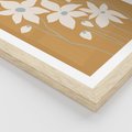 Plakat w ramie 30x40 - Kwiatowy Spektakl - minimalistyczne kwiaty, na pomarańczowym tle - rama drewno
