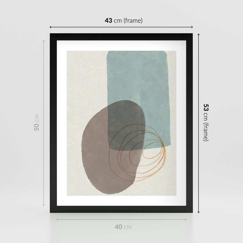 Plakat w ramie 40x50 - Rozkwitające Formy - geometryczne elementy, stonowane ziemiste kolory - rama czarna