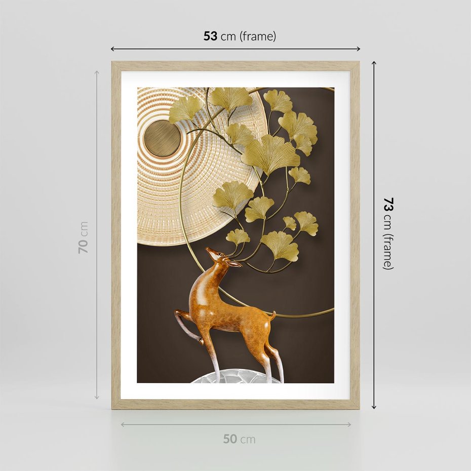 Plakat w ramie 50x70 - Elegancja i Tradycja - złote, liście - rama drewno